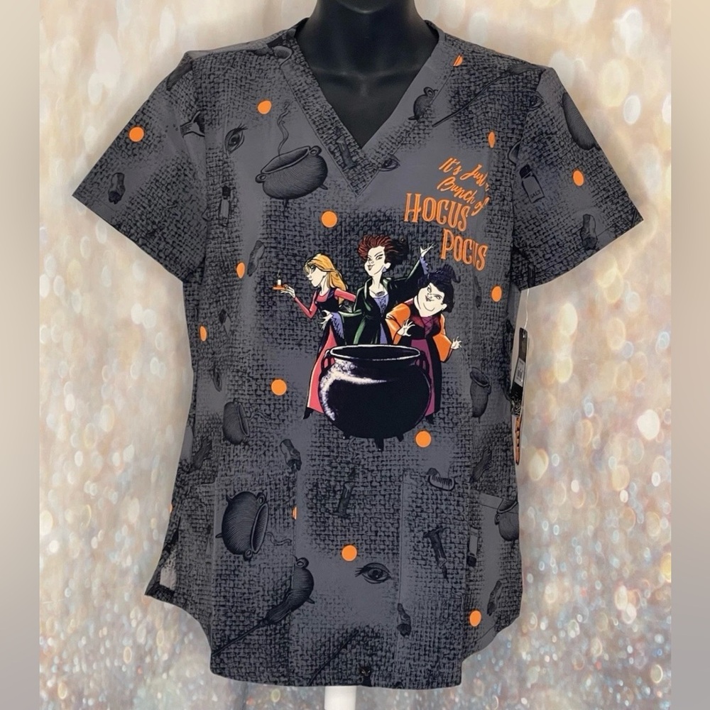 NWT Disney Tooniforms Women’s Scrub Top Hocus Pocus Halloween Size XS/ XSmall